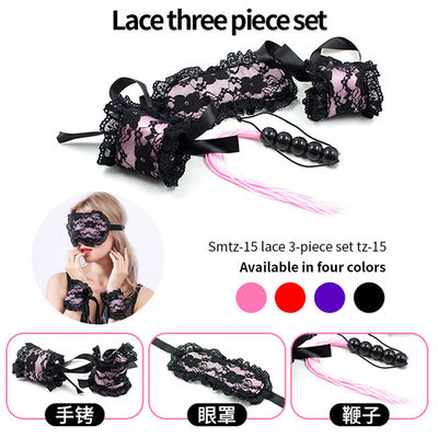 Lace BDSM Handcuffs 3Pcs Adult Bondage Kits Eyes Patch Flogger