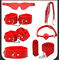 Red BDSM Bed Restraints 7pcs Adult Bondage Kits Metal Leather